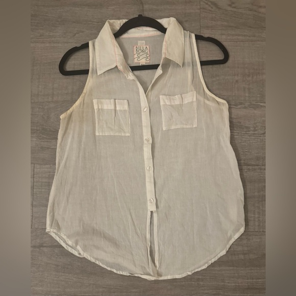 Vintage 90s Billabong White Sheer 100% Cotton Blouse with Hot Pink Stitch Size S - Picture 10 of 10